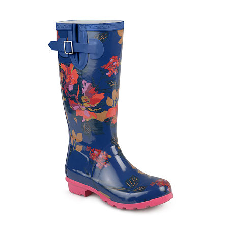 Journee Collection Womens Mist Water Resistant Block Heel Rain Boots, 6 1/2 Medium, Blue
