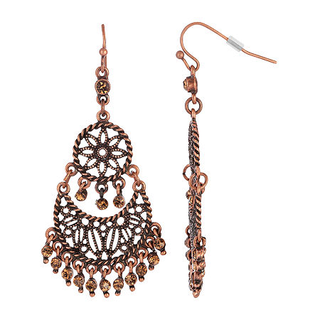 1928 Copper Tone Crystal Chandelier Earrings, One Size, Brown