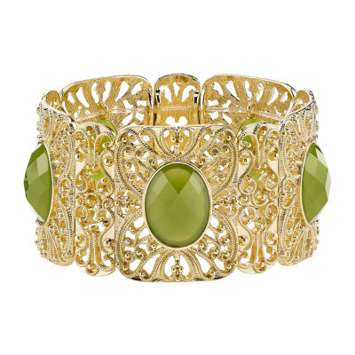 1928 Gold Tone Stretch Bracelet, Color: Green - JCPenney