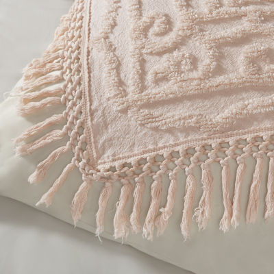 Madison Park Virginia Tufted Cotton Chenille Medallion Fringe Coverlet Set