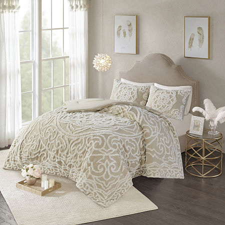 Madison Park Virginia 3pc Tufted Cotton Chenille Medallion Comforter Set, One Size, Beige