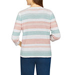 Alfred Dunner Peachy Keen Womens Round Neck Embellished 3/4 Sleeve Striped Pullover Sweater