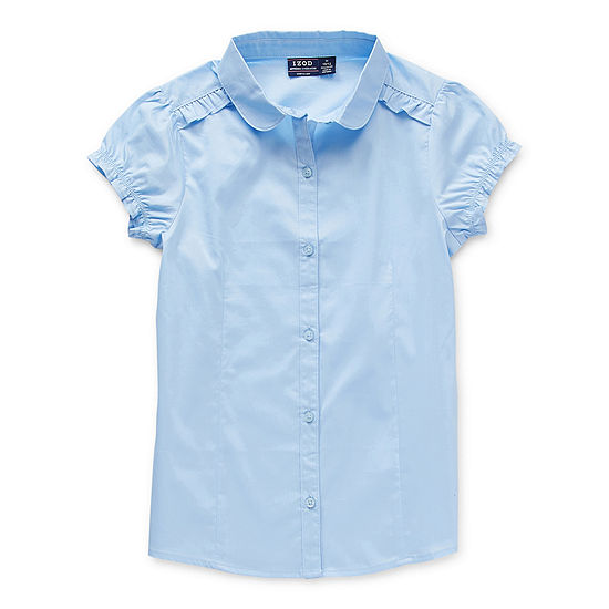 IZOD Little & Big Girls Short Sleeve Stretch Fabric Button-Down Shirt