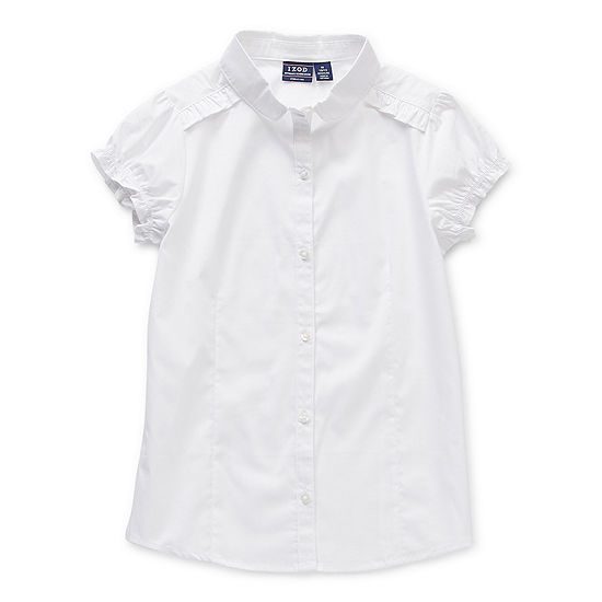 IZOD Little & Big Girls Short Sleeve Stretch Fabric Button-Down Shirt