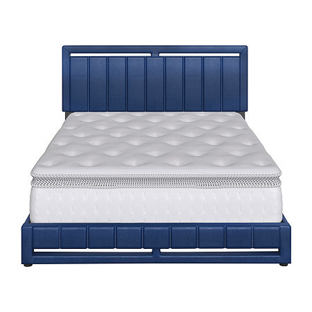 Bethany Upholstered Platform Bed, One Size, Blue