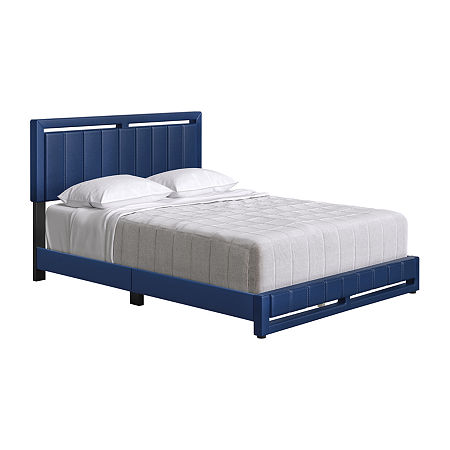 Bethany Upholstered Platform Bed, One Size, Blue