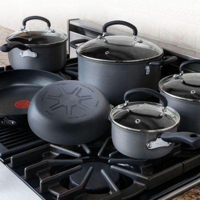 T-Fal 12-pc. Aluminum Non-Stick Cookware Set, Color: Black - JCPenney