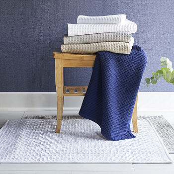 VTG Fieldcrest Bath & Hand Towels Plush Cotton Green Blue Color Block NWOT  2 Pcs