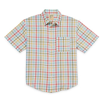 Boy's Button-Front Short-Sleeve Plaque Shirt