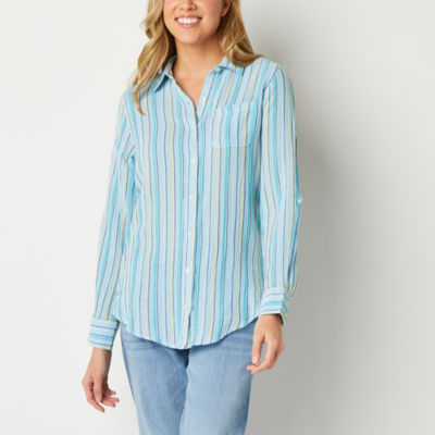 St. John's Bay Womens Long Sleeve Regular Fit Button-Down Shirt