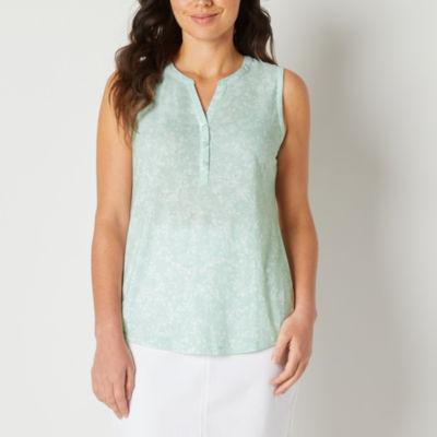 Liz Claiborne Womens Split Crew Neck Sleeveless Blouse