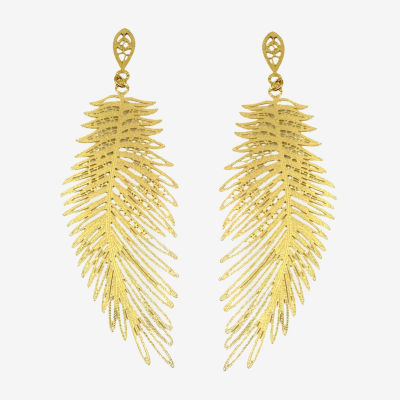 Bijoux Bar Gold Tone Metal Feather Drop Earrings