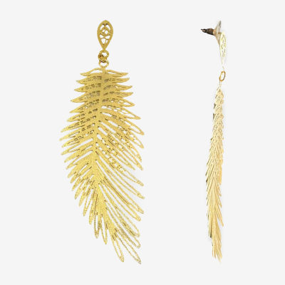 Bijoux Bar Gold Tone Metal Feather Drop Earrings