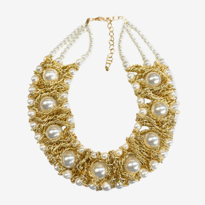 Bijoux Bar Simulated Pearl 14 Inch Link Statement Necklace