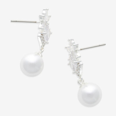 Mixit Silver Tone White Simulated Pearl Star Drop Earrings