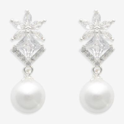 Mixit Silver Tone White Simulated Pearl Star Drop Earrings