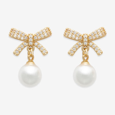 Mixit Hypoallergenic Gold Tone White Simulated Pearl Bow Drop Earrings
