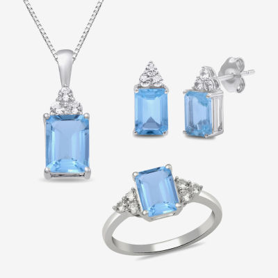 Simulated Blue Aquamarine Sterling Silver 3-pc. Jewelry Set