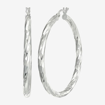 Sterling Silver Black Diamond 40mm Hoop Earrings Sterling Silver Black Diamond 40mm Hoop Earrings
