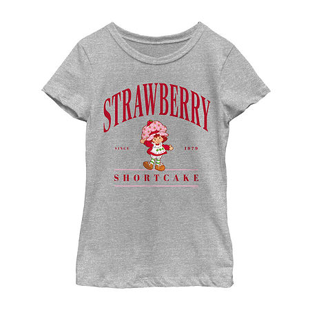 Little & Big Girls Collegiate Strawberry Shortcake Crew Neck Short Sleeve T-Shirt, X-small, Gray