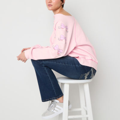 Off The Shoulder Womens Straight Neck Long Sleeve Hello Kitty My Melody Juniors Sweatshirt