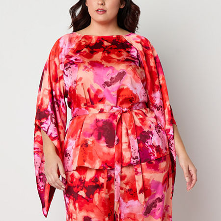 Bold Elements Plus Womens Boat Neck Long Sleeve Satin Blouse, 2x, Pink