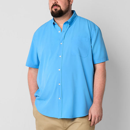 St. John's Bay Performance Big and Tall Mens Moisture Wicking Classic Fit Short Sleeve Plaid Button-Down Shirt, 4x-large Tall, Blue