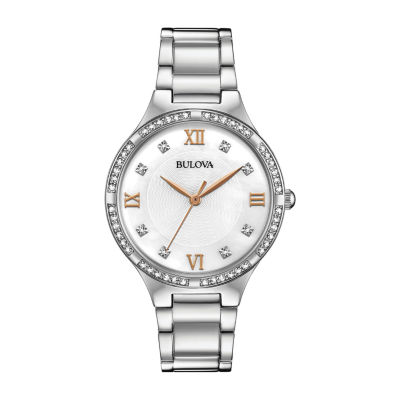 Bulova Crystal Womens Silver Tone Stainless Steel Bracelet Watch 96l264