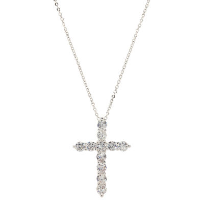 Sparkle Allure Cubic Zirconia Pure Silver Over Brass 16 Inch Link Cross ...