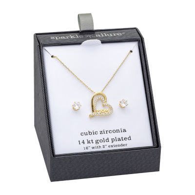 Sparkle Allure Mom Womens Cubic Zirconia 14K Gold Over Brass Heart 2-pc. Jewelry Set