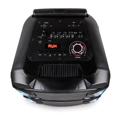 QFX Dual 10" Bluetooth Rechargeable Speaker with Handle and Wheels, LED Lights ,Wired Microphone