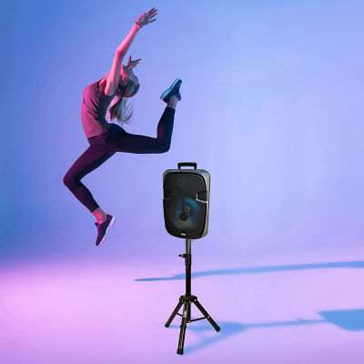 QFX 12" Bluetooth Rechargeable Speaker with Stand, LED Lights ,Wired Microphone ,Remote Control