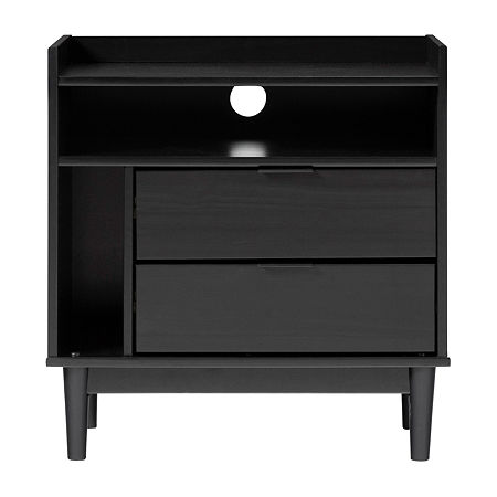 Mid Century 2 Drawer Wooden Nightstand, One Size, Black