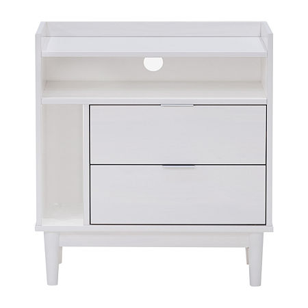 Mid Century 2 Drawer Wooden Nightstand, One Size, White