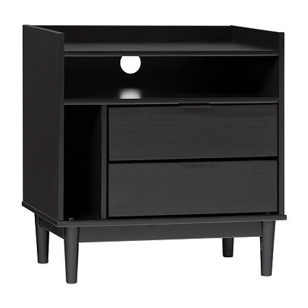 Mid Century 2 Drawer Wooden Nightstand, One Size, Black