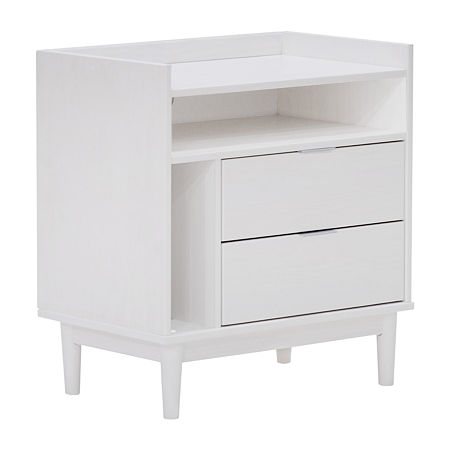 Mid Century 2 Drawer Wooden Nightstand, One Size, White