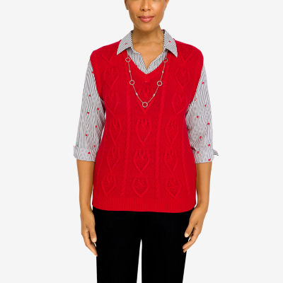 red womens sweater vest