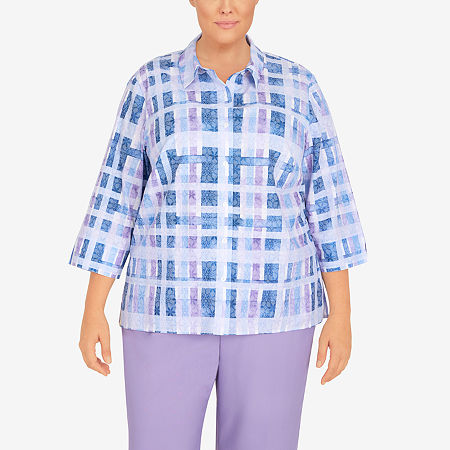  Alfred Dunner Plus Picture Perfect Womens 3/4 Sleeve Button-Down Shirt
