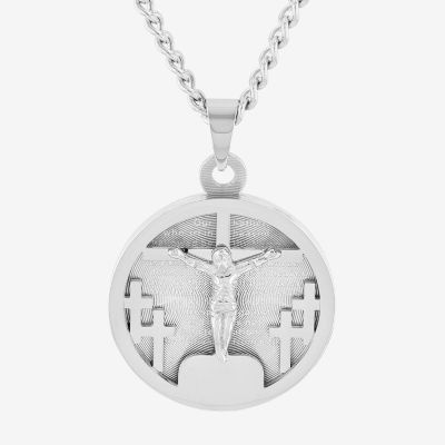 Mens Stainless Steel Round Pendant Necklace