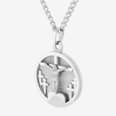 Mens Stainless Steel Round Pendant Necklace