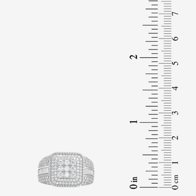 Mens White Cubic Zirconia Sterling Silver Square Fashion Ring