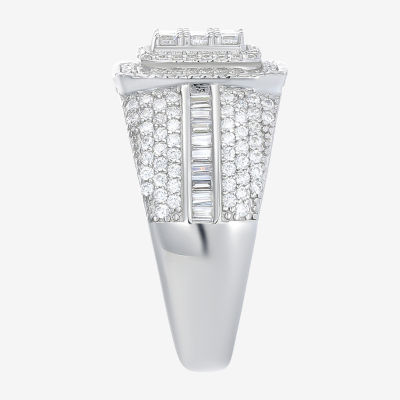 Mens White Cubic Zirconia Sterling Silver Square Fashion Ring