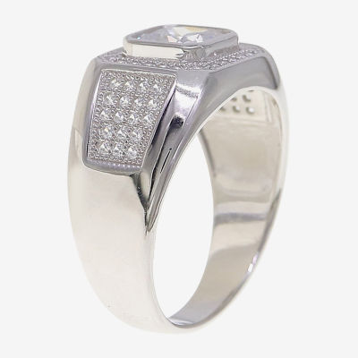 Mens Cubic Zirconia Sterling Silver Square Fashion Ring, Color