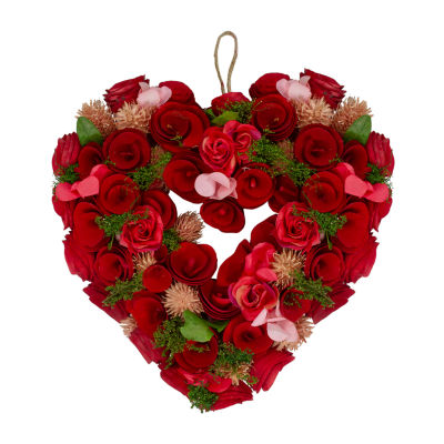 Northlight 13.5in Red And Pink Wooden Rose Valentine'S Day Artificial Spring Indoor Outdoor Wreath