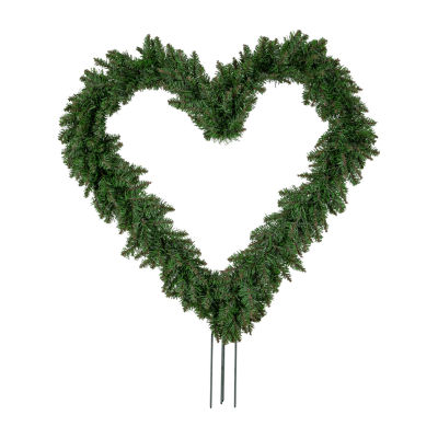 Northlight 25in Artificial Pine Heart Shaped With Ground Stakes Wreath