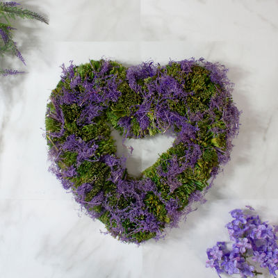 Northlight 14.5in Purple Moss And Green Twig Valentine'S Day Heart Wreath