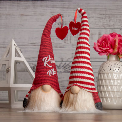 Northlight 13.5in Led Lighted Red And White Striped Hat Valentines Day Gnome