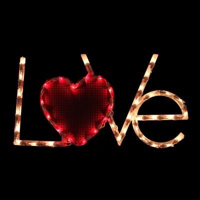 Northlight 17in Lighted White And Red "Love" With Heart Window Silhouette Decoration" Valentines Day Holiday Yard Art