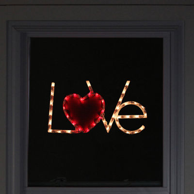 Northlight 17in Lighted White And Red "Love" With Heart Window Silhouette Decoration" Valentines Day Holiday Yard Art