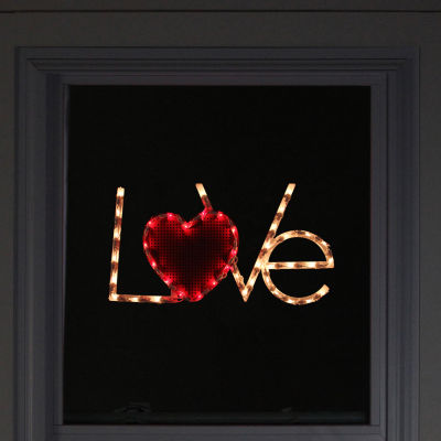 Northlight "17in Lighted White And Red ""Love"" With Heart Window Silhouette Decoration""" Valentines Day Yard Art